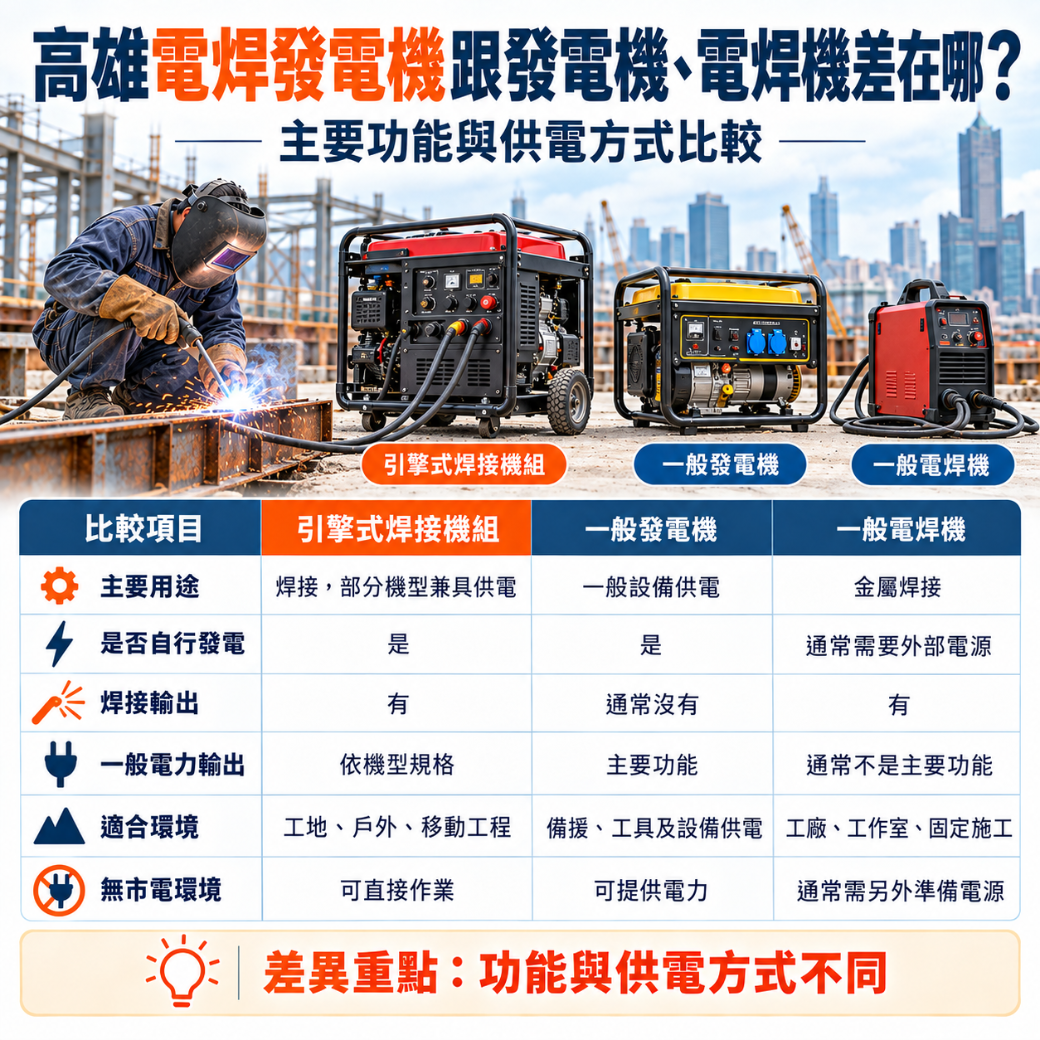高雄電焊發電機 電焊發電機跟發電機、電焊機差異